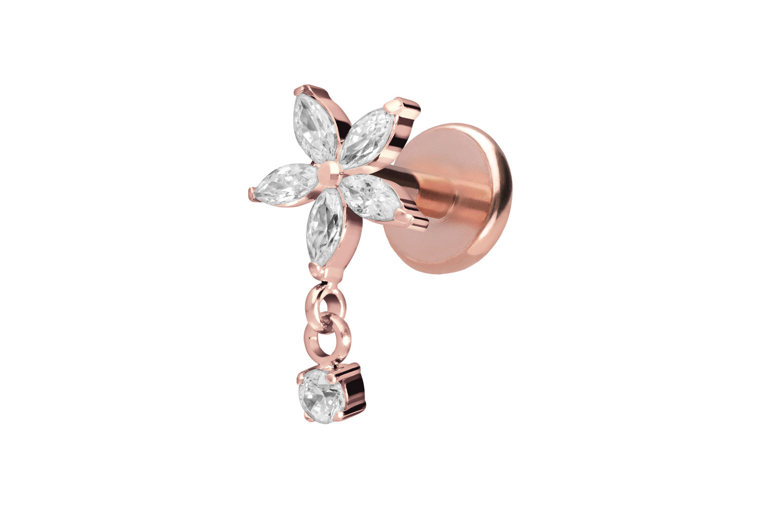 Titan Labret Piercing mit Push Fit KRISTALLBLUME + KRISTALL